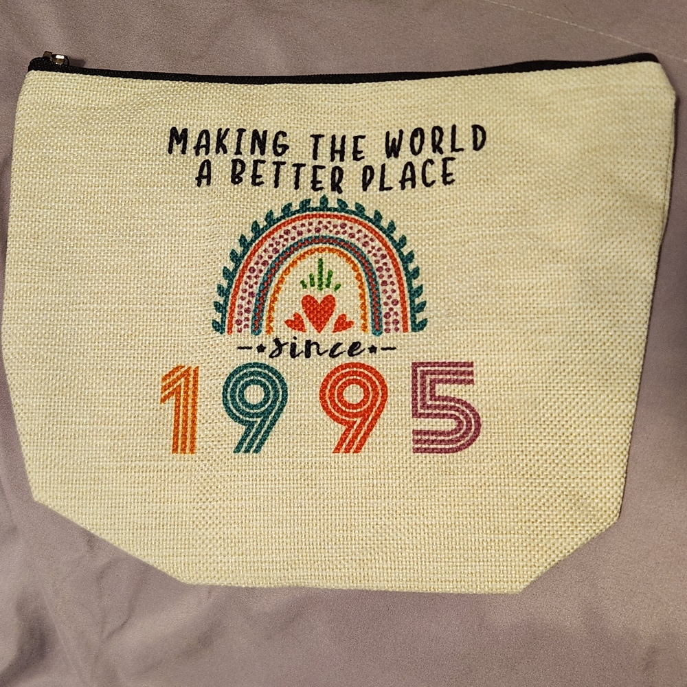 1995 Colorful Makeup Bag Pouch Linen Zipper Making A Better Place Since 1995